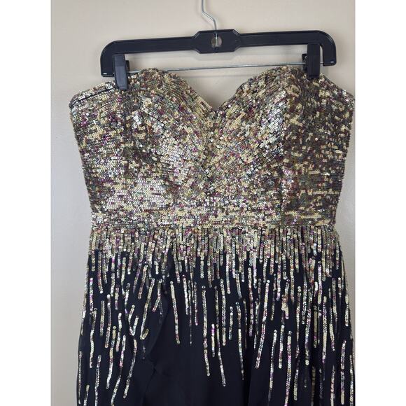 Sherri Hill Women’s Mini Dress Size 14 Strapless Sweetheart Tornasol Sequins - Picture 2 of 16